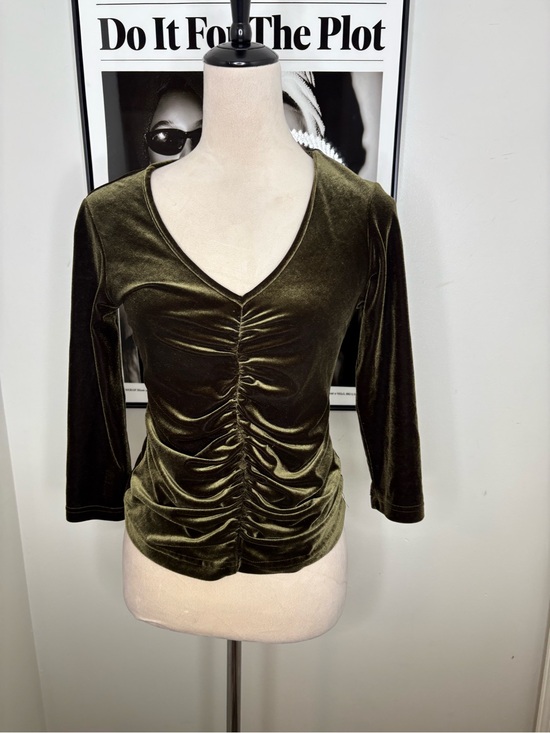 XOXO Tops - XOXO Olive Green Velvet Ruched V-Neck Top